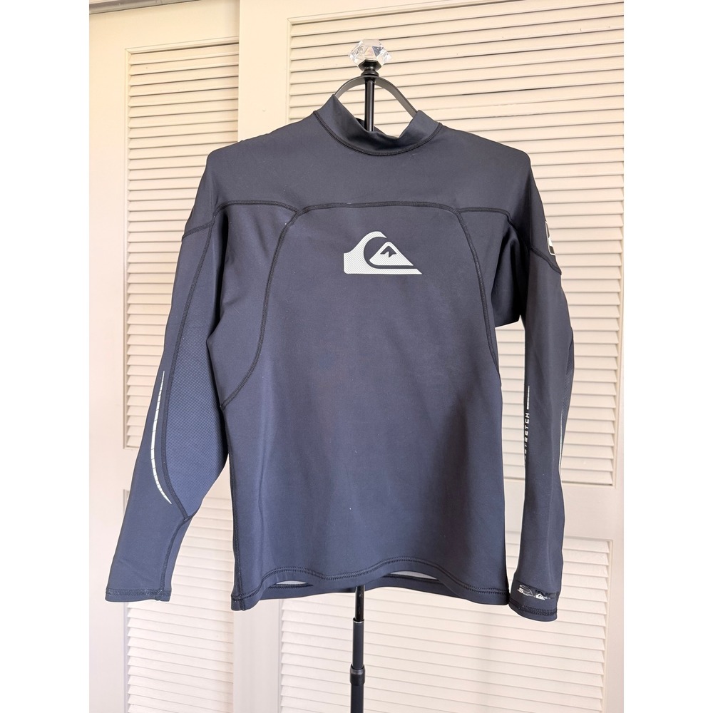 Quiksilver Mens Long Sleeve wetsuit/Rash Guard Black Mock Neck Swim top